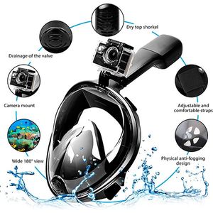 Máscara de snorkel con tubo y soporte para cámara talla L/XL