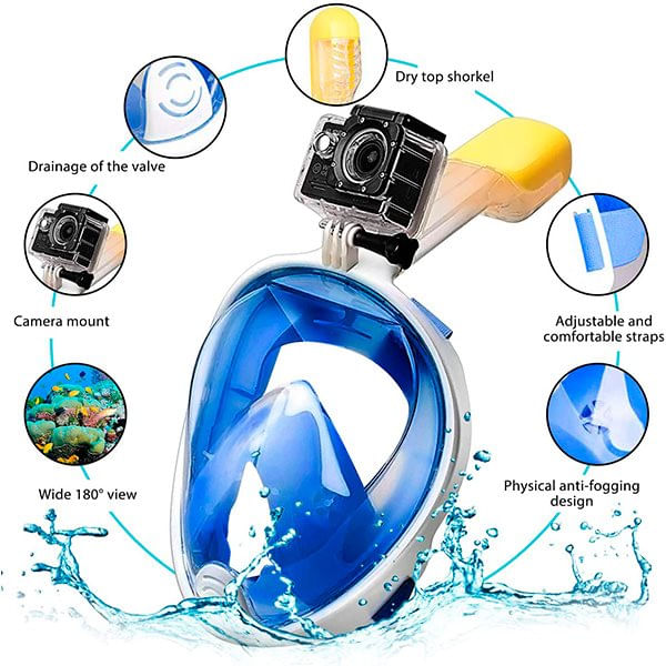 Máscara de snorkel con tubo y soporte para cámara talla L/XL detalle 1