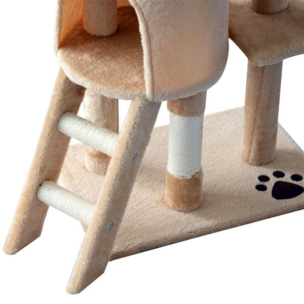 Árbol rascador para gatos PawHut plataformas + cuevas crema 134,2x50x35 cm