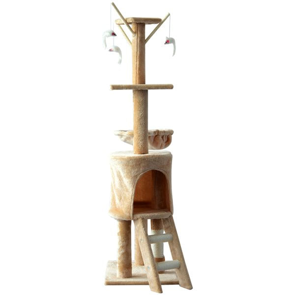Árbol rascador para gatos PawHut plataformas + cuevas crema 134,2x50x35 cm