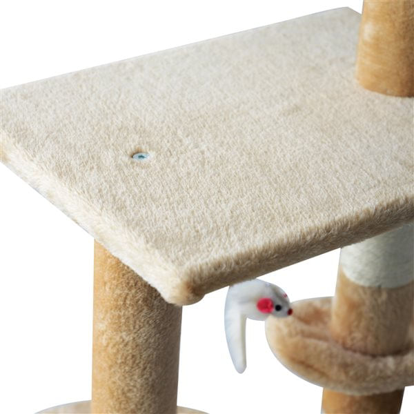 Árbol rascador para gatos PawHut plataformas + cuevas crema 134,2x50x35 cm