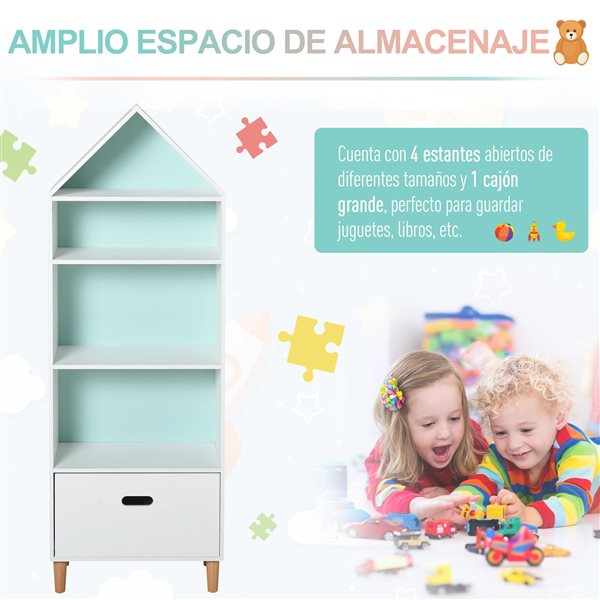 estanteria-infantil-casita-de-madera-4-estantes-1-cajon-blanca-50x30x142-cm-0027034