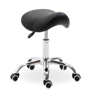 Taburete bajo con ruedas giratorio negro 49-61x53x52 cm