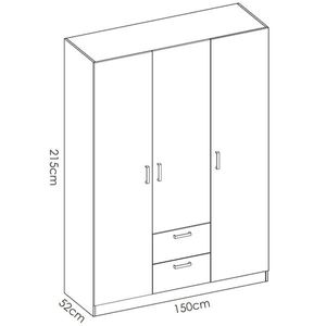 Armario Maxi 3 puertas+2 cajones 215x150x52 cm