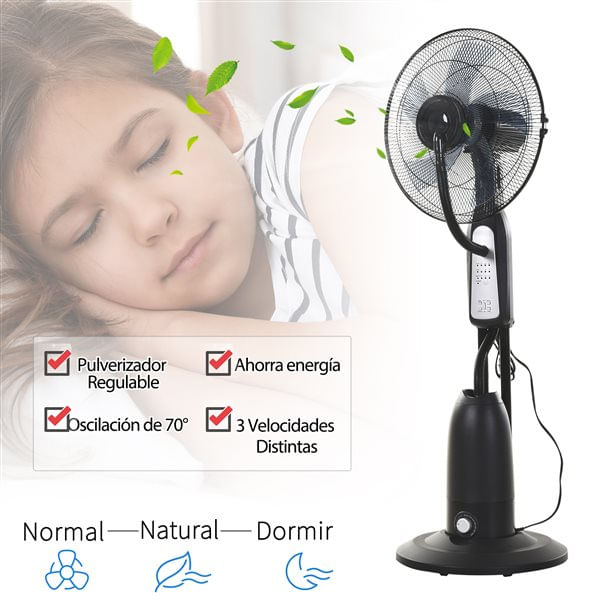 Ventilador nebulizador Homcom 90W 3 velocidades 2,8L negro Ø44x120 cm