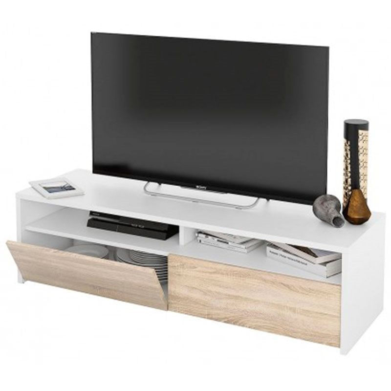 mueble-bajo-de-tv-kioto-2-huecos-abiertos-2-compartimentos-blanco-artik-roble-canadian-36x130x42-cm-0045590