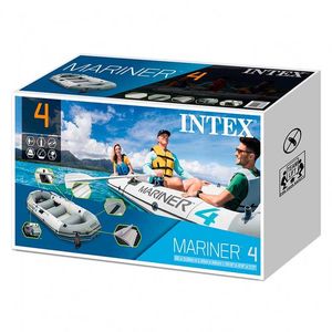 Barco hinchable Mariner Intex 4 personas con remos+bomba de hinchado gris 48x145x328 cm
