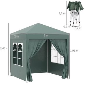Carpa Outsunny 2 ventanas+2 puertas con cremallera plegable verde 2x2 m
