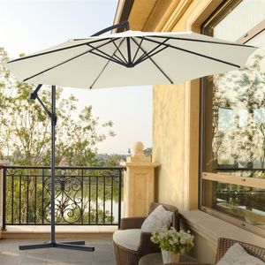 Sombrilla Outsunny poste excéntrico con manivela beige 3x2,6 m
