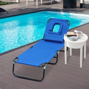 Tumbona Outsunny orificio para cabeza plegable/reclinable azul 56x28x190 cm