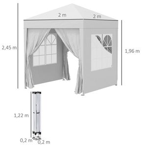 Carpa Outsunny 2 ventanas+2 puertas con cremallera plegable blanco 2x2 m