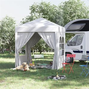 Carpa Outsunny 2 ventanas+2 puertas con cremallera plegable blanco 2x2 m