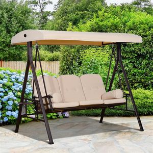 Balancín Outsunny 3 plazas con techo beige 207x120,5x174 cm