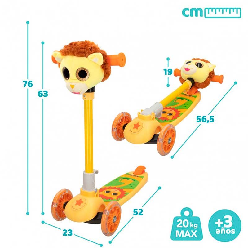 patinete-k3yriders-con-3-ruedas-peluche-leon-3a-amarillo-76x23x52-cm-0048801