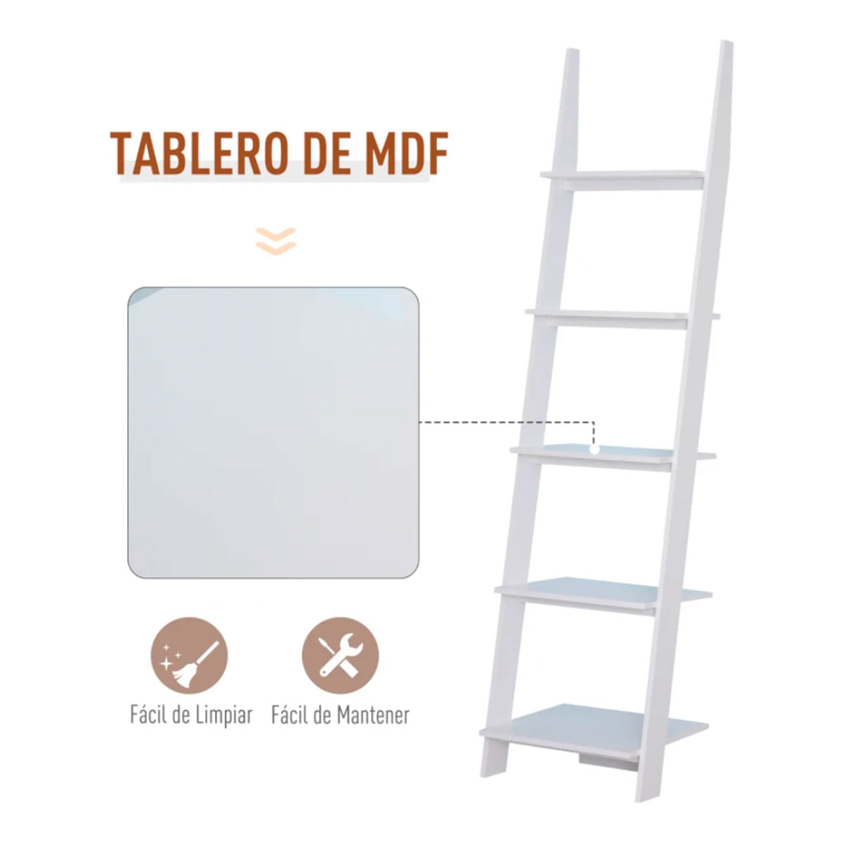 Estantería De Escalera Homcom 5 Estantes Blanco 195x50x40 Cm