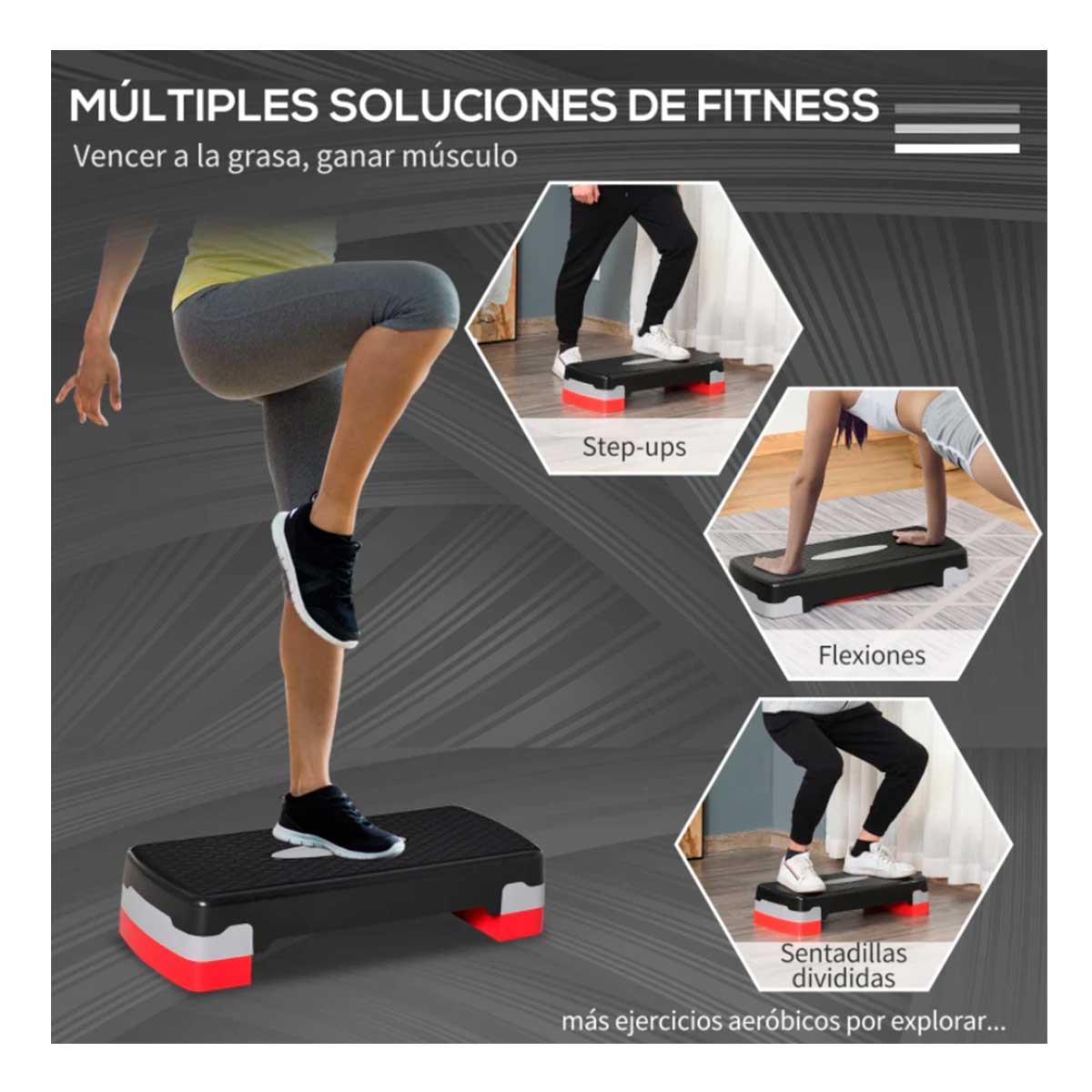 Pedales Estaticos Step Aeróbico HOMCOM Altura Ajustable 10/15cm - Main Image