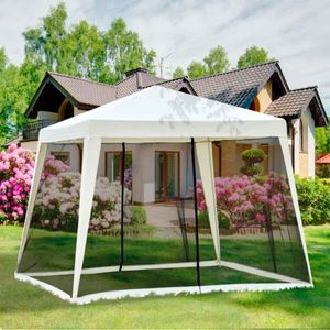 Carpa de jardín Outsunny con mosquitera y cremalleras beige 245x300x300 cm