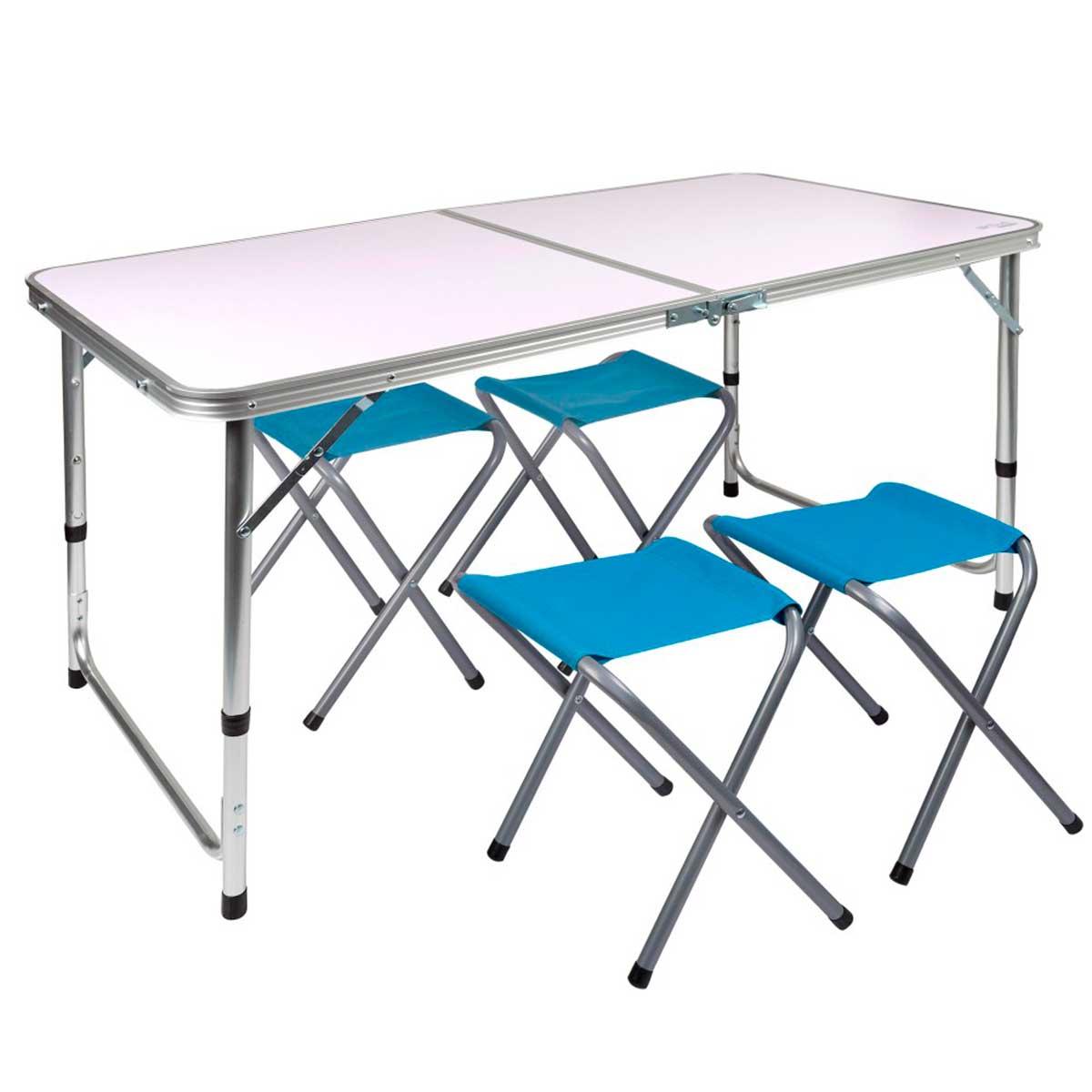 Set de mesa+4 taburetes Aktive plegables blanco/azul con fondo blanco
