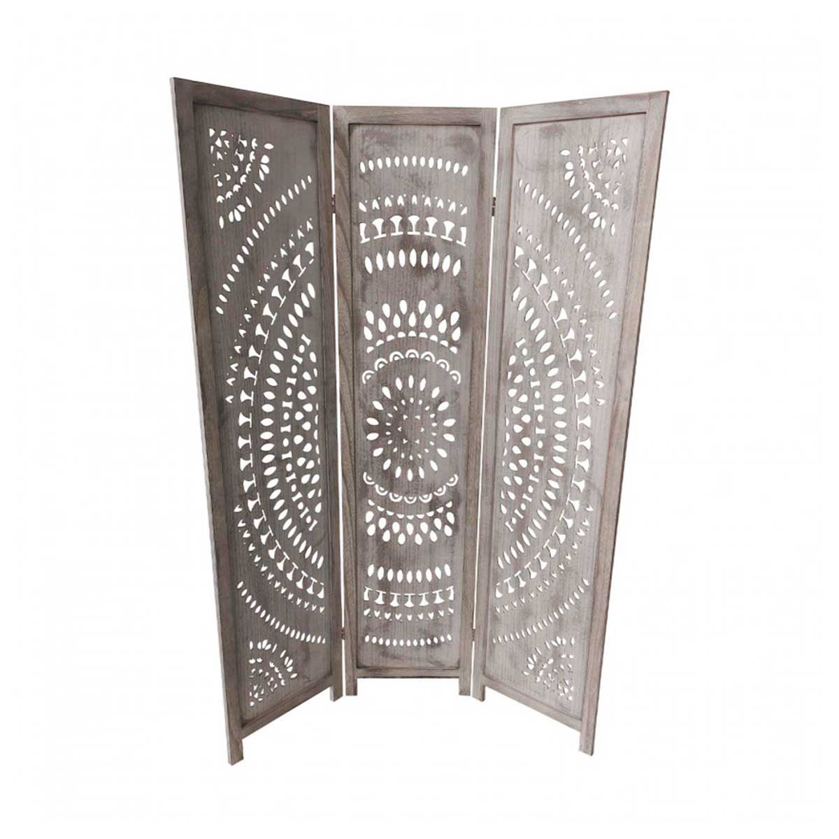 Biombo Plegable Istanbul Blanco De 170x160 Cm - Separador De Ambientes Con Diseño De Contraventana Y Ornamento