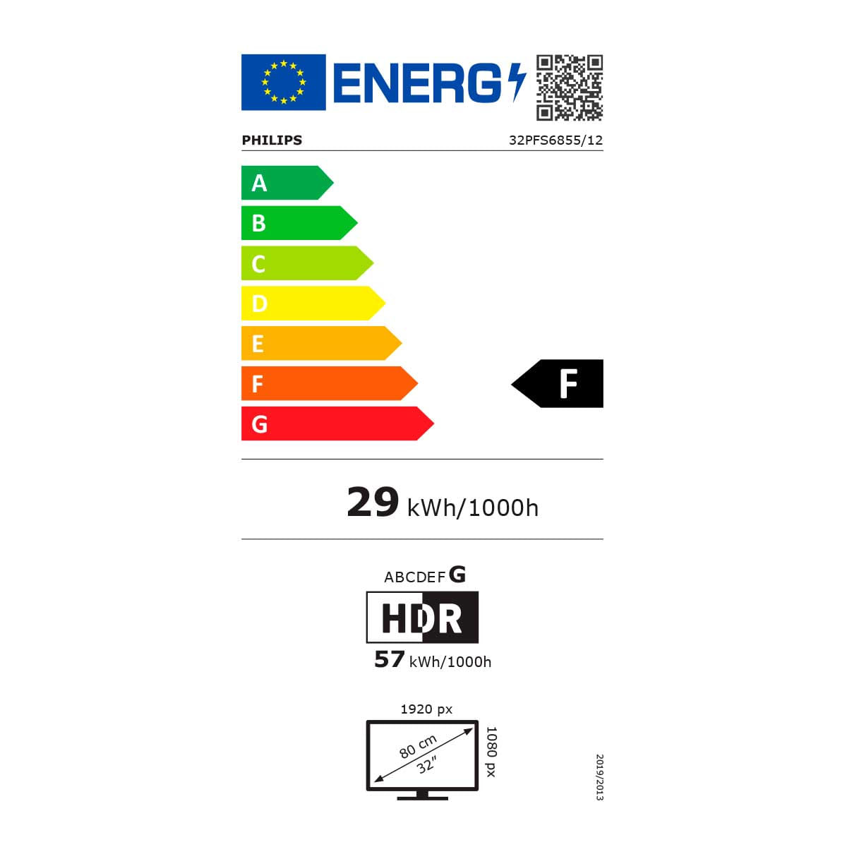 Televisor Smart TV Philips 32PFS6855 32''  Full HD LED WiFi Saphi F gris eficiencia energética