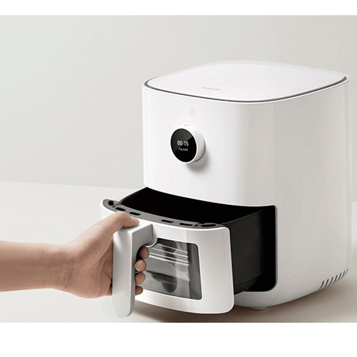 Freidora de aire Xiaomi Smart Air Fryer Pro 1600W 4L pantalla OLED control por voz blanco detalle cajón
