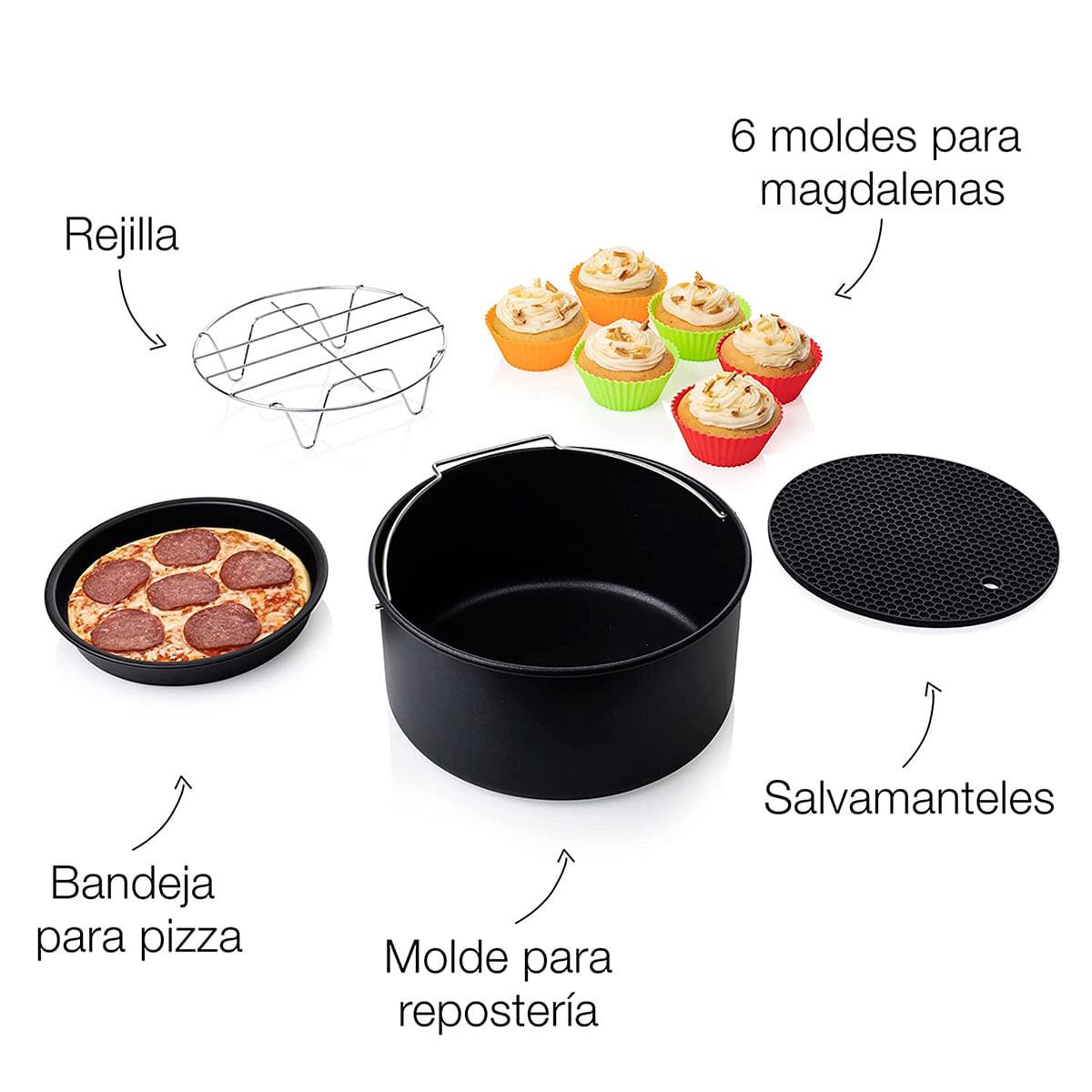 Set de 10 accesorios de freidora de aire Princess Aerofryer 182025, 182050 y 182051 decripción