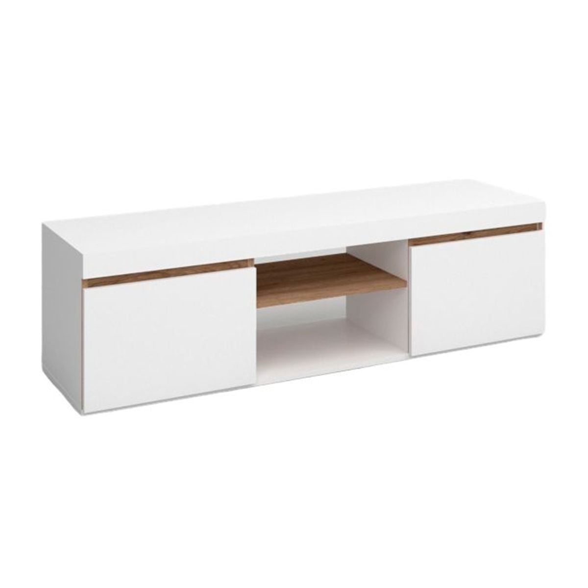 Mueble bajo de TV Elis 2 puertas+2 huecos blanco mate vista perfil