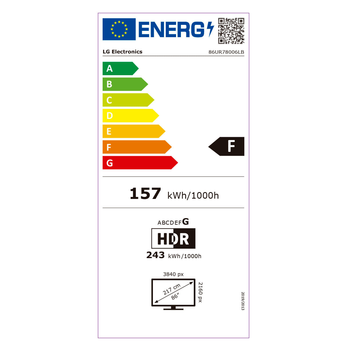 Televisor Smart TV LG 86UR78006LB 86'' 4K UHD LED procesador 4K α5 Gen6 con IA WiFi F negro eficiencia energética