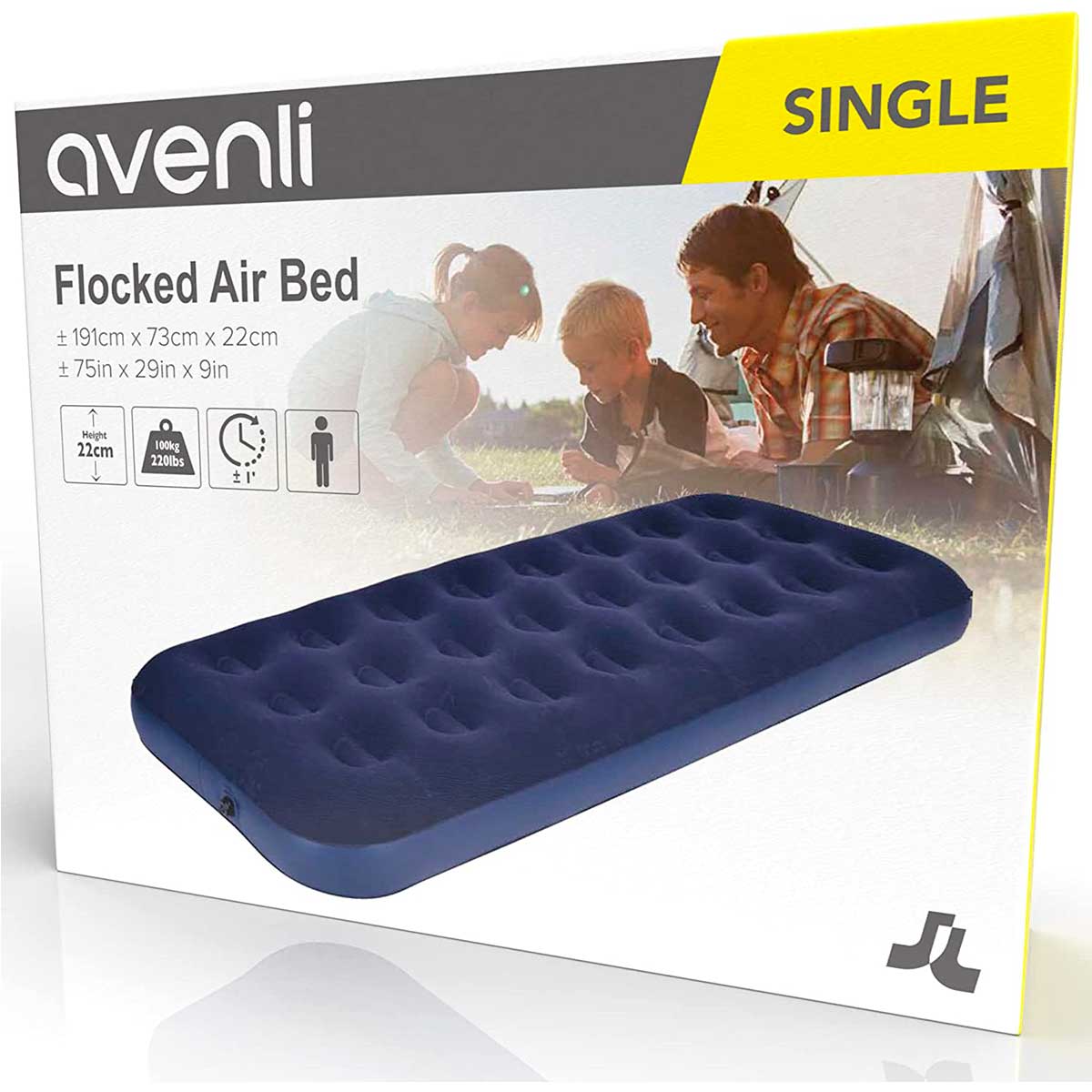 Colchón inflable Avenli 1 persona superficie flocada azul 73x191 cm embalaje