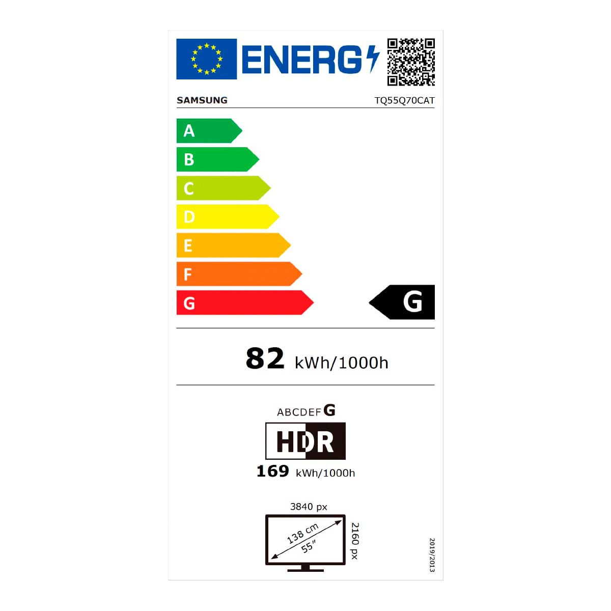 Televisor Smart TV Samsung Q70C 65'' 4K UHD QLED Tizen WiFi Bluetooth 5.2 F eficiencia energética
