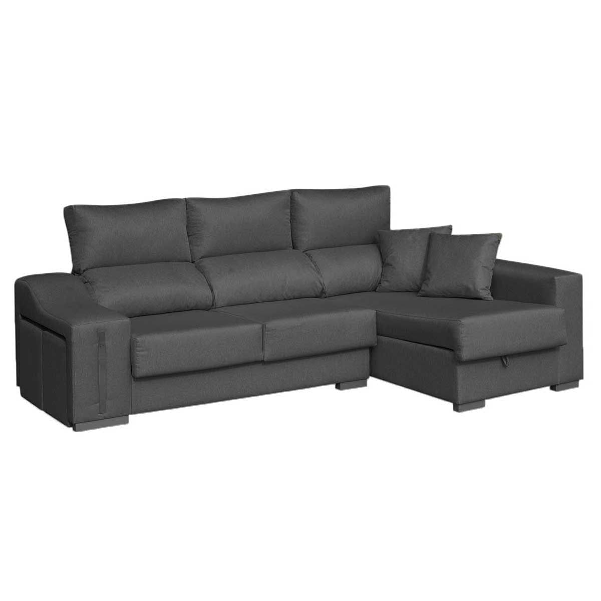 Sofa-chaiselongue-Ares-3-plazas-con-arcon-y-2-taburetes-tela-nevada-antracita-frente-derecha-cerrado
