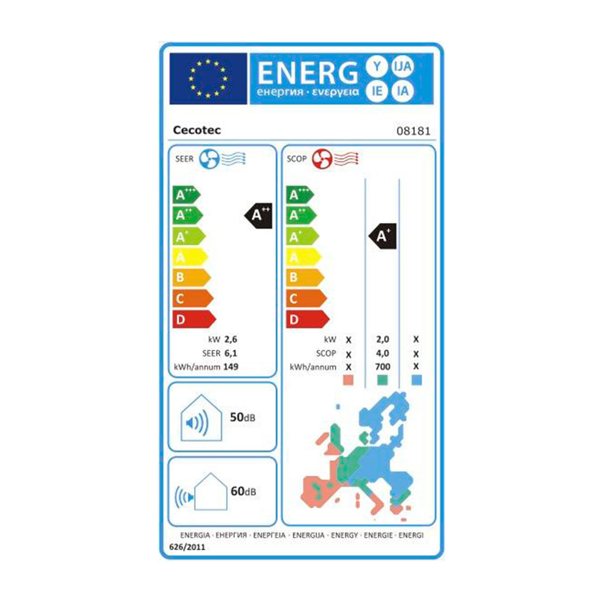Aire acondicionado Split Cecotec AirClima 9000 Smartfresh 2250 frigorías con bomba de calor blanco eficiencia energética