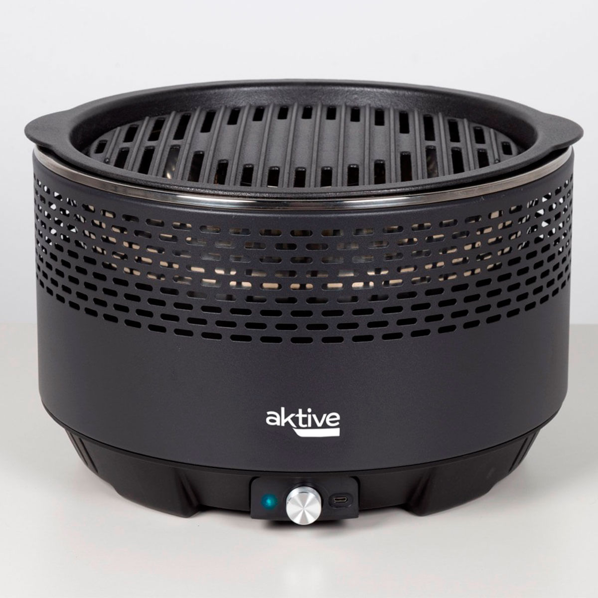 Barbacoa eléctrica de sobremesa Aktive Barbecue 2 en 1 con accesorios negro Ø31 cm detalle frontal