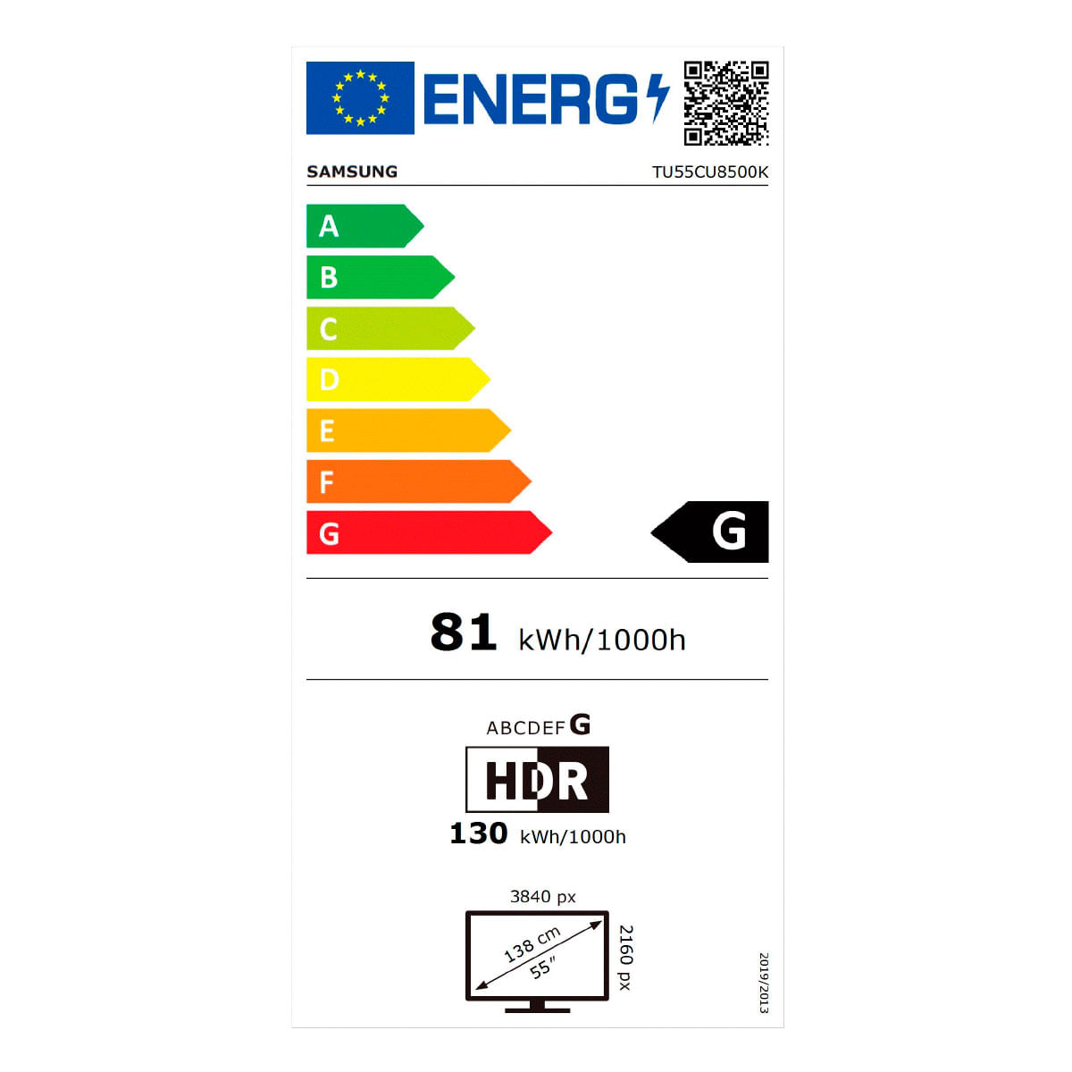 Televisor Smart TV Samsung CU8500 Crystal UHD 55'' 4K UHD LED Tizen WiFi Bluetooth 5.2 G negro características eficiencia energética