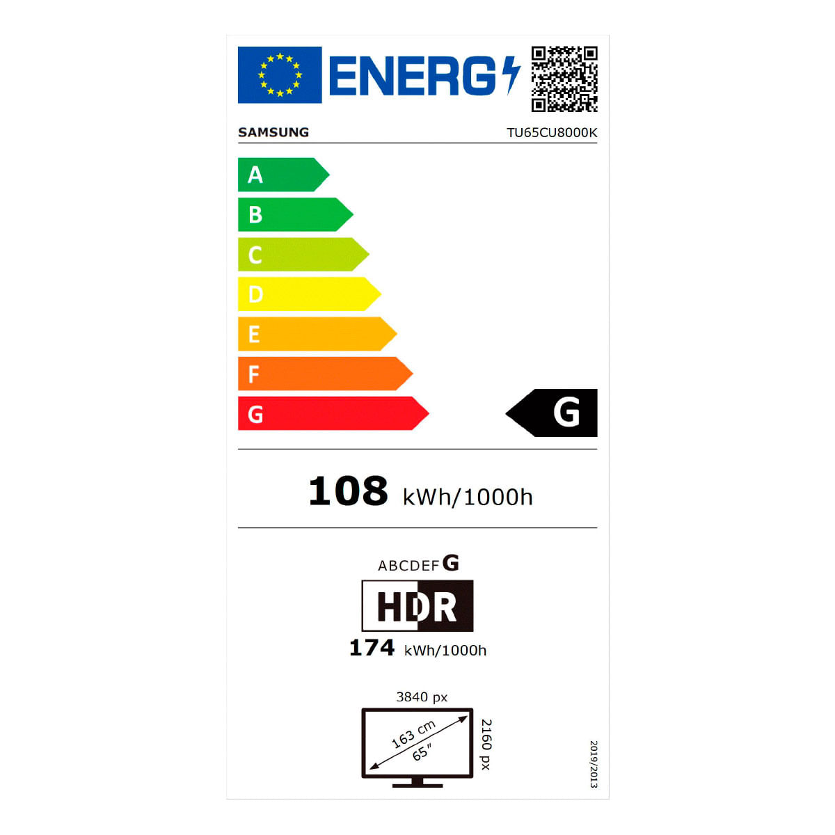 Televisor Smart TV Samsung CU8000 Crystal UHD 65'' 4K UHD LED Tizen WiFi Bluetooth 5.2 G negro eficiencia energética