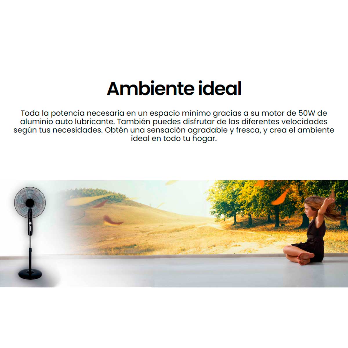 Ventilador de pie Infiniton IF-40M 50W 3 velocidades altura regulable acero inox características 3