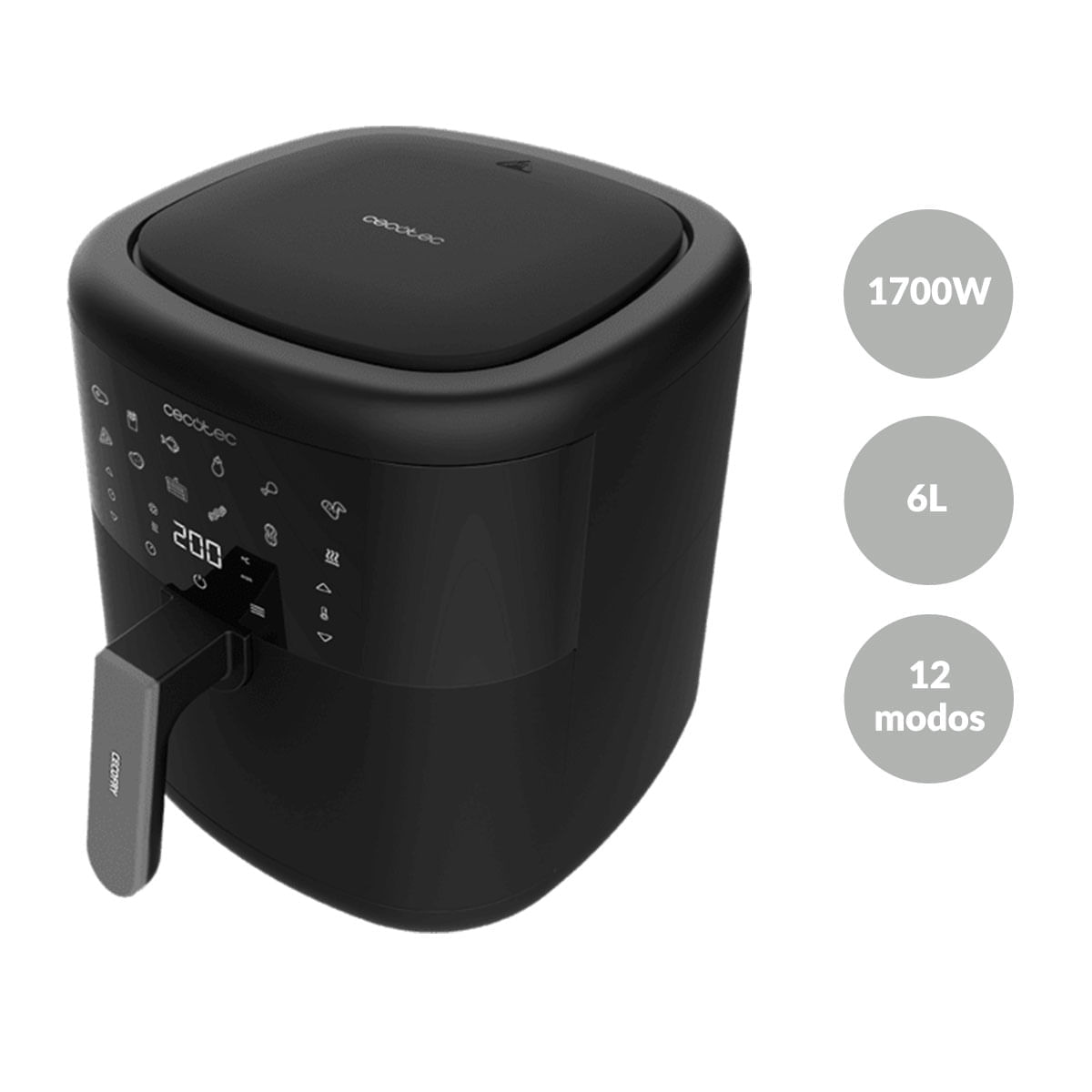 Freidora de aire Cecotec Cecofry Bombastik 6000 Full 1700W 6L 12 modos de cocinado con accesorios negro características
