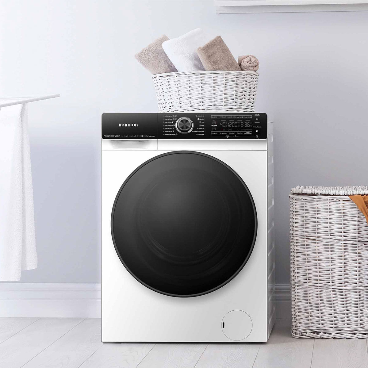 Lavadora Infiniton WM-R10D 10kg 1400 rpm 14 programas pantalla LED táctil con tecnología Auto Dosing B blanco 84,5 cm ambientada 2