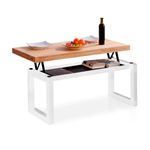 Mesa de centro elevable Loft con hueco de almacenaje roble Nordish/blanco 47,5-62x120x60 cm desplegada