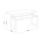 Mesa de centro elevable Loft con hueco de almacenaje roble Nordish/blanco 47,5-62x120x60 cm medidas