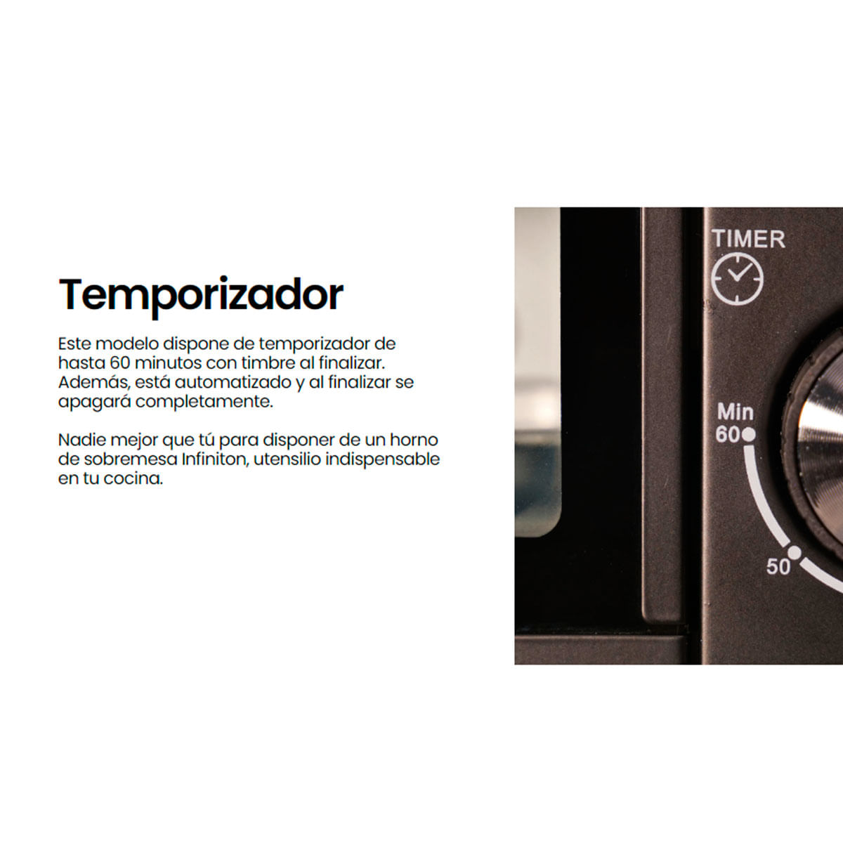 Horno de sobremesa Infiniton HSM-30N45 2000W 45L 4 funciones con accesorios negro características 2