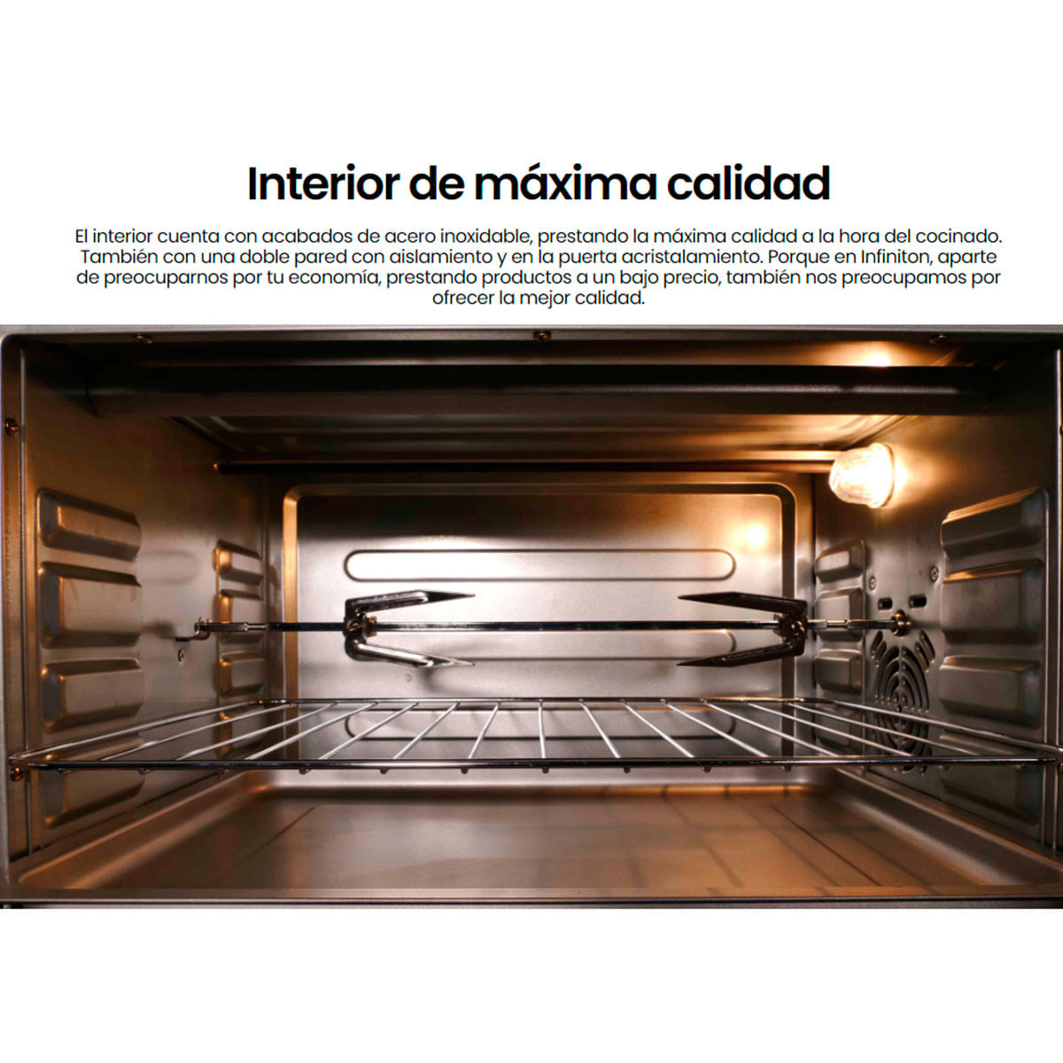 Horno de sobremesa Infiniton HSM-30N45 2000W 45L 4 funciones con accesorios negro características 3