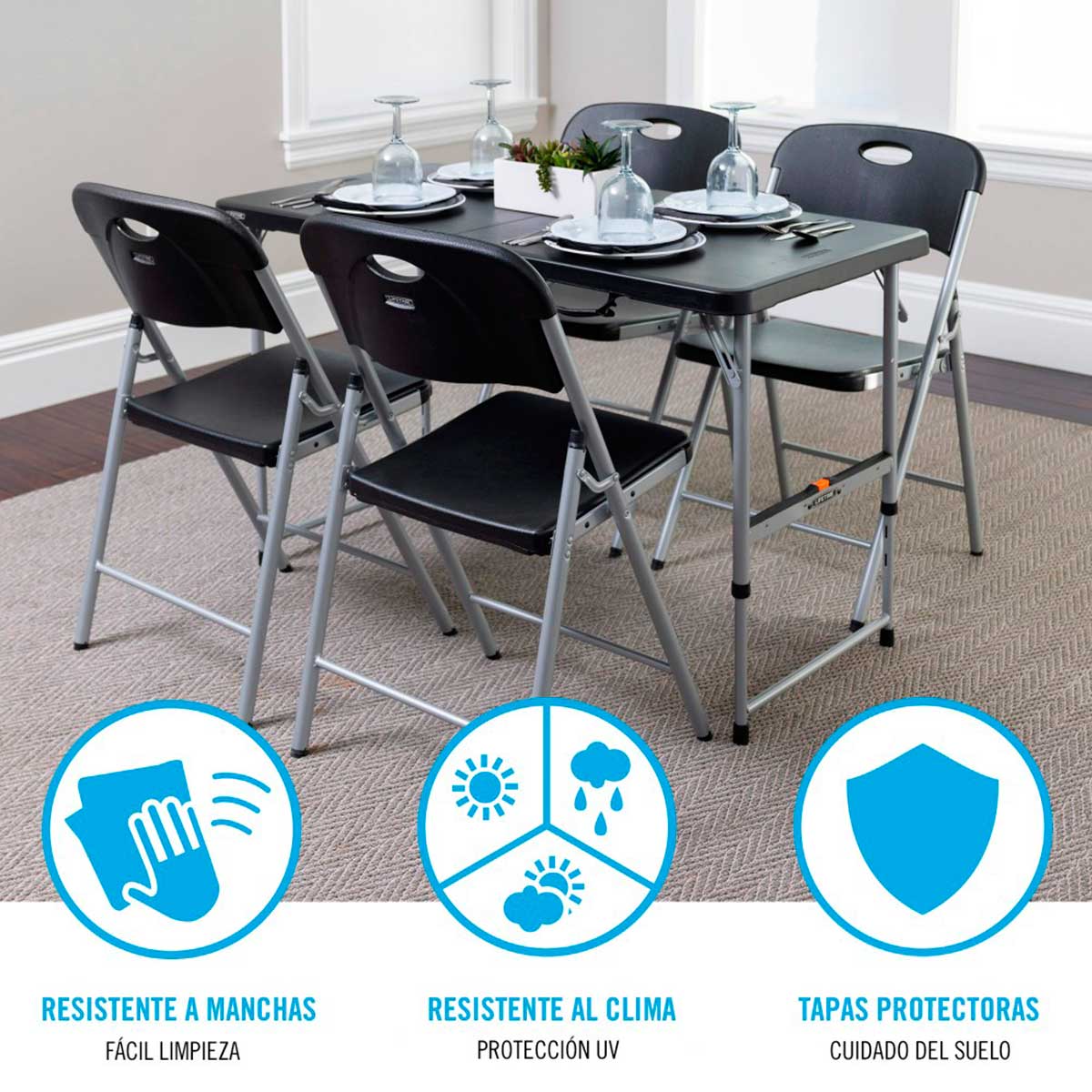 Silla plegable Lifetime uso interior y exterior con asa de transporte negro 84x50x48,5 cm características 2