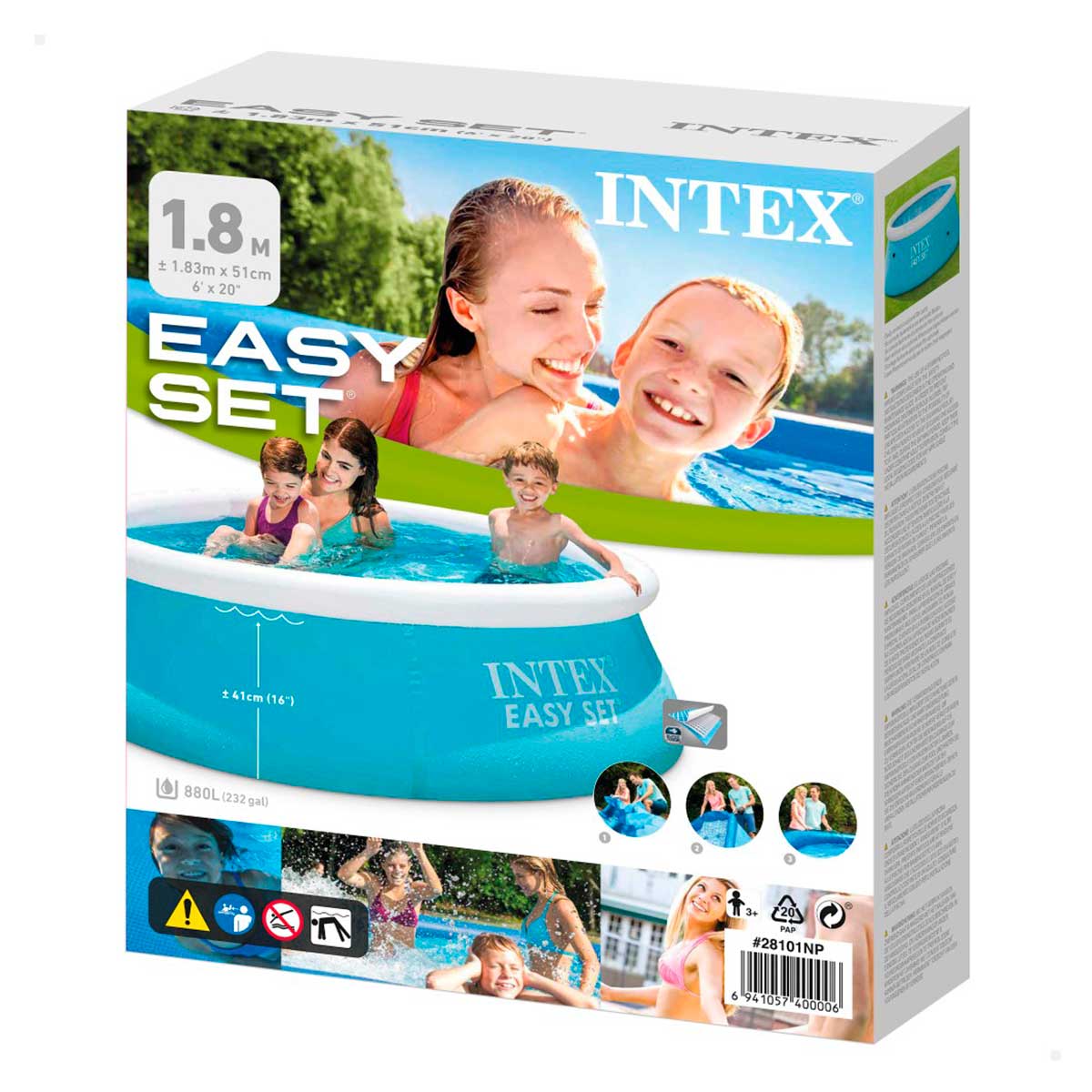 Piscina hinchable Easy Set Intex 880L 3 personas azul Ø183x51 cm detalle caja