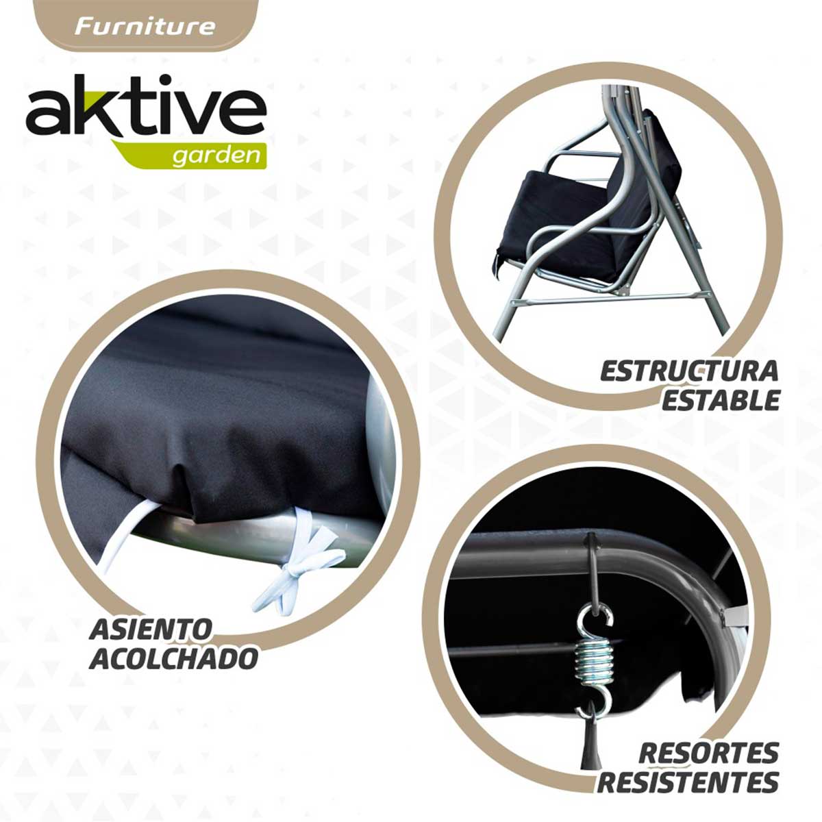 Balancín Aktive Garden con toldo inclinable 3 plazas negro características 2