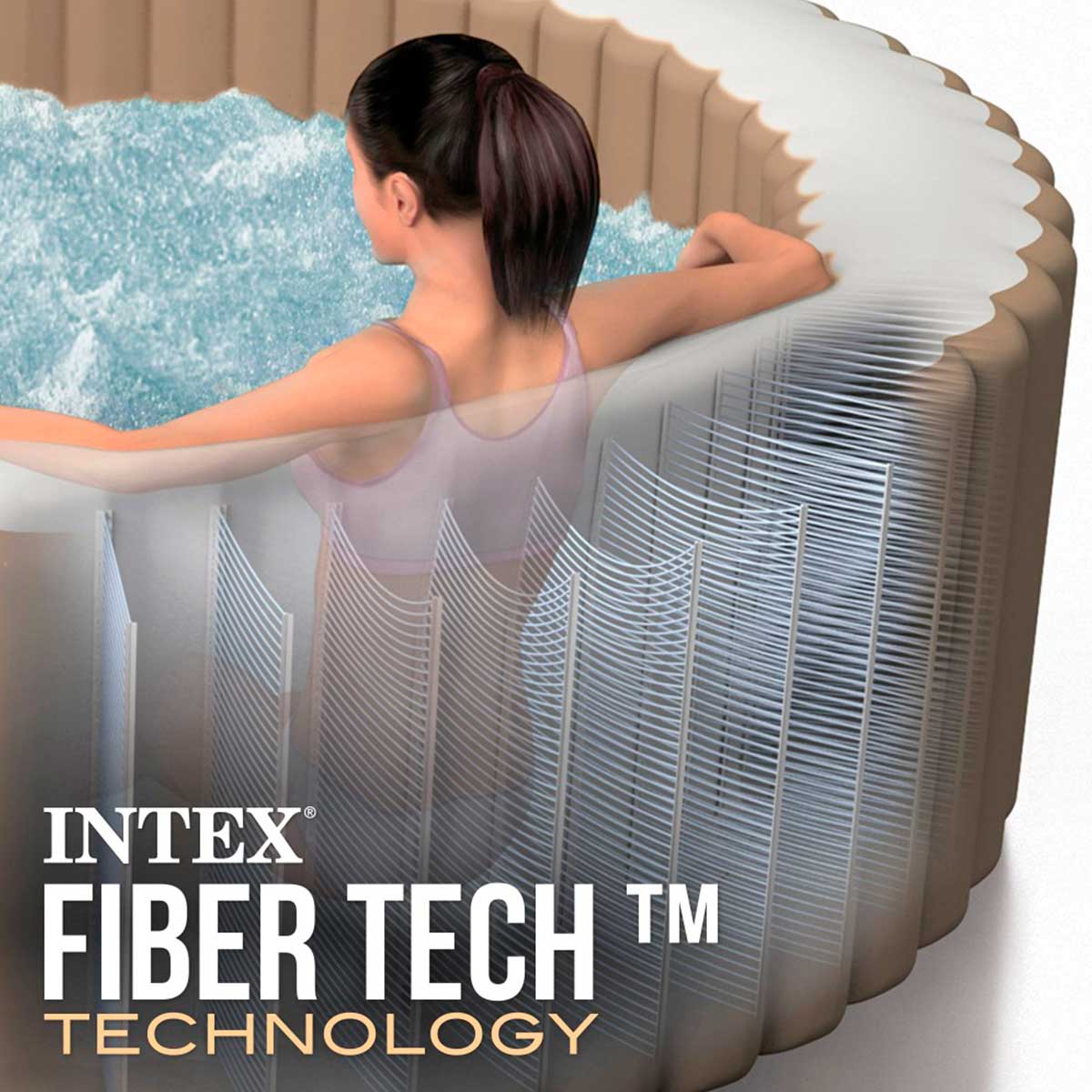 Jacuzzi hinchable Intex 1098L 6 personas con accesorios beige Ø216x71 cm detalle FiberTech