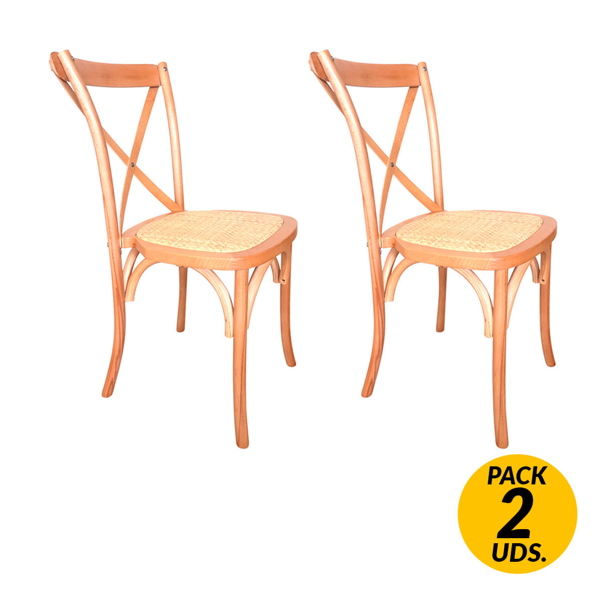 Pack de 2 sillas de comedor Provenza madera sostenible y ratán natural claro