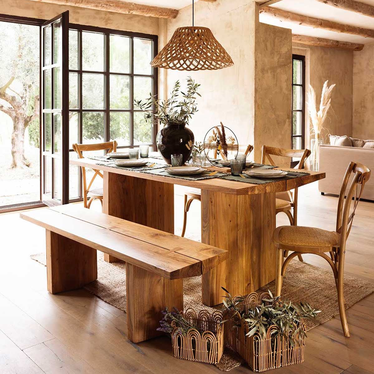 Pack de 2 sillas de comedor Provenza madera sostenible y ratán natural claro ambientada