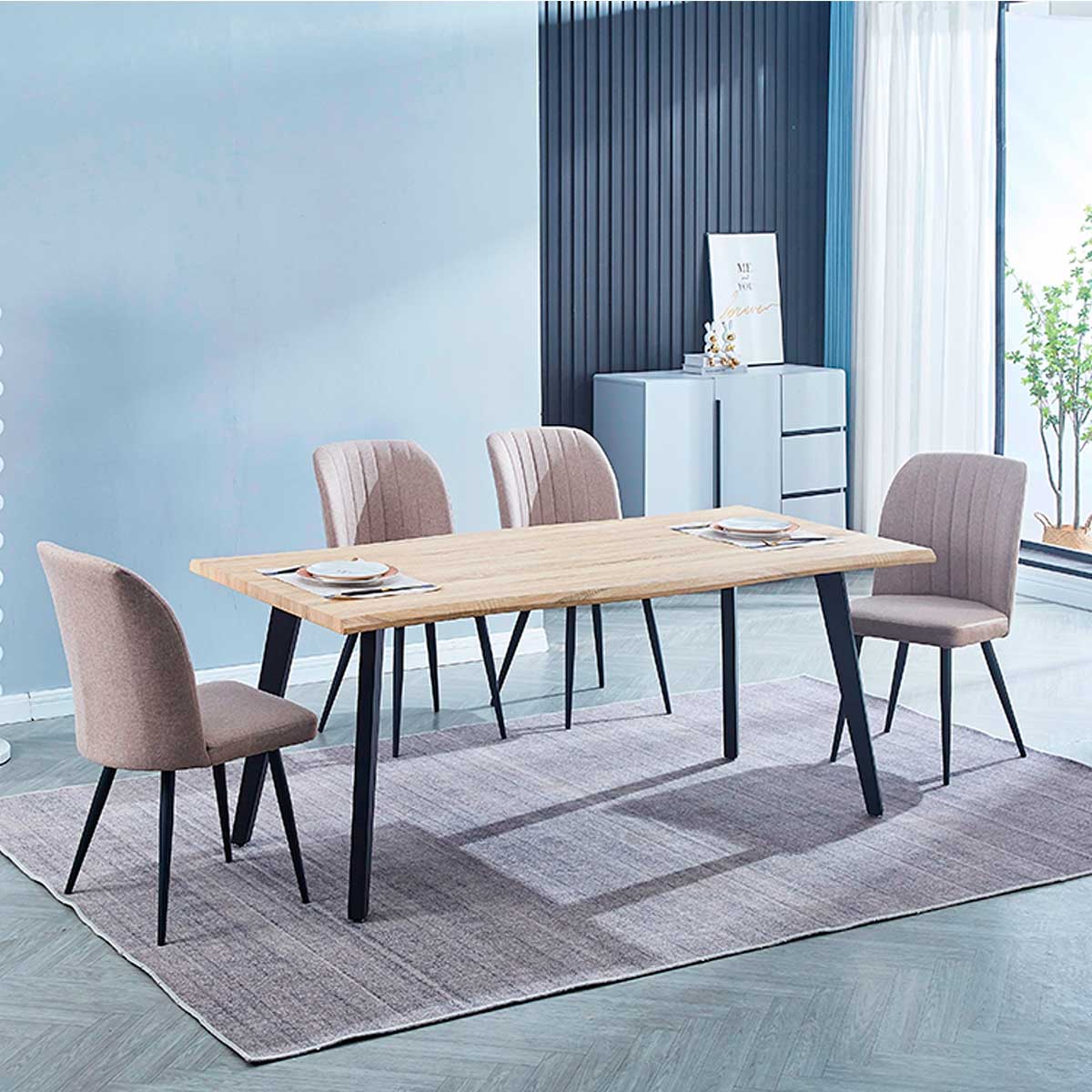 Mesa de comedor Regatta rectangular diseño nórdico cambria/negro 76x180x90 cm ambientada