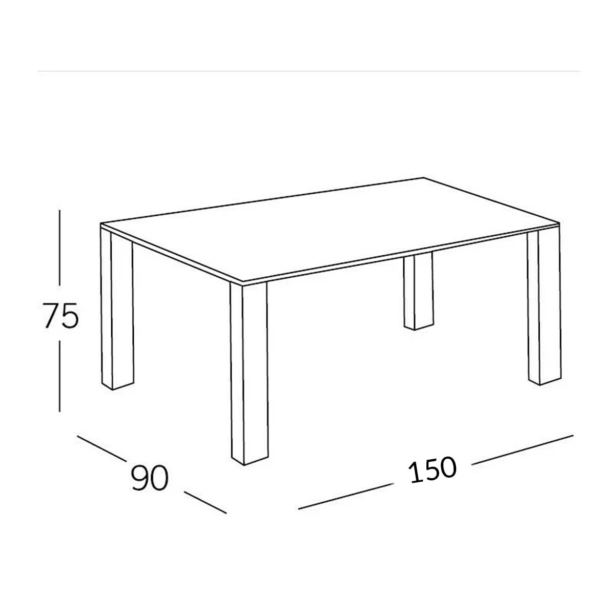 Mesa de comedor Alice tapa de cristal templado 75x150x90 cm medidas